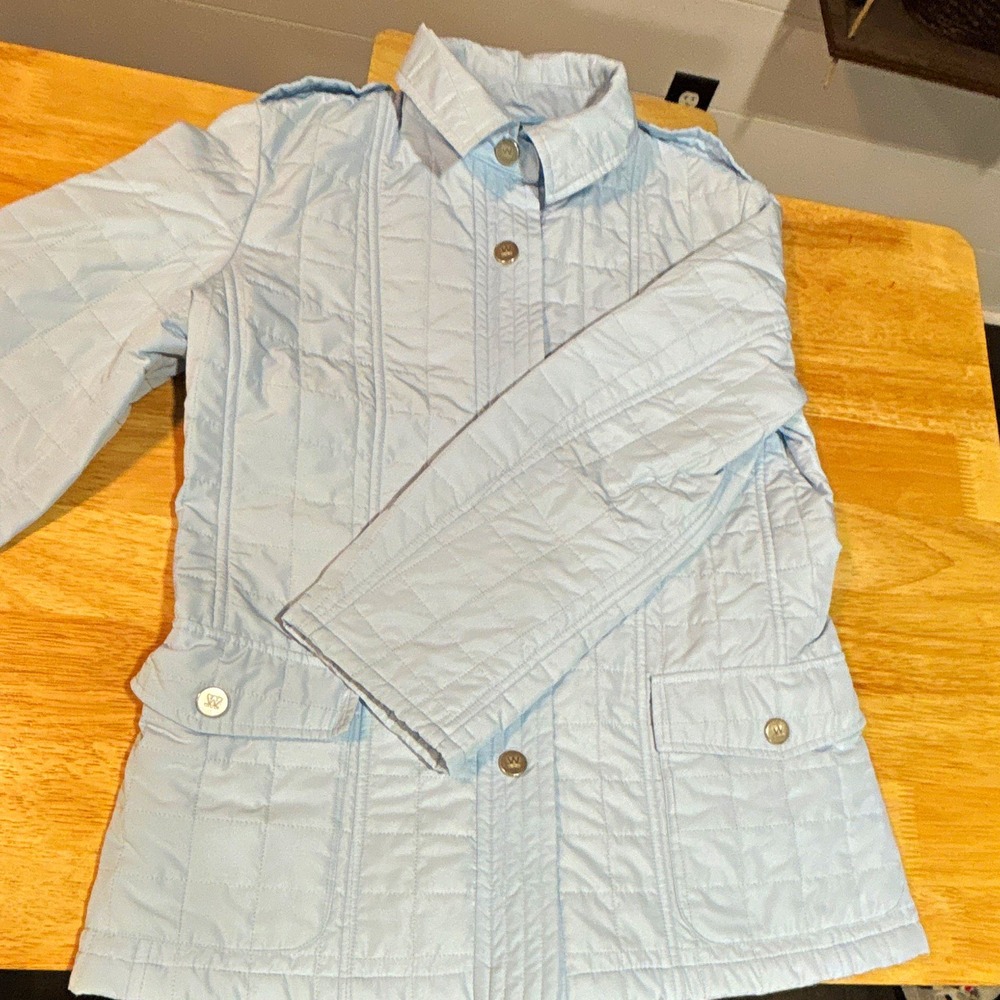 Weekend Max Mara Women's Light Blue Quilted Button Front Jacket Pockets Size S